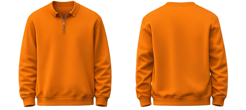 Buzo medio cierre Remanija — mockup frente y espalda